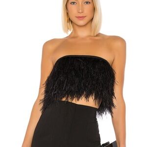 Camila Coelho Black Feathered Crop Top
